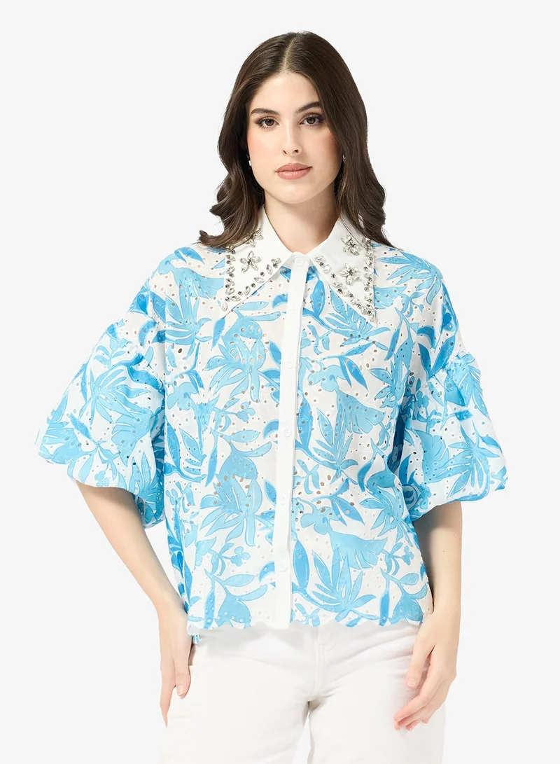 ELLA Printed Shirt With Embellished Collar