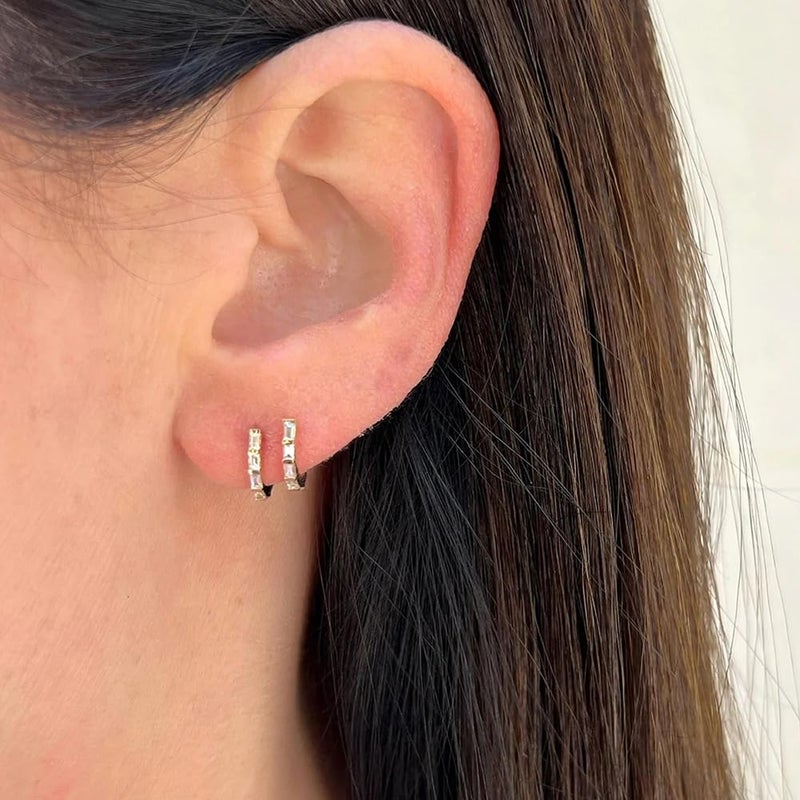 Obidos 14K Gold Plated Double Huggie Hoop Earrings for One Hole | Illusion Stud Earrings for Women | Gold Huggie Small Hoop Earrings for Women | Boho Simple Hypoallergenic Earrings - Image 2