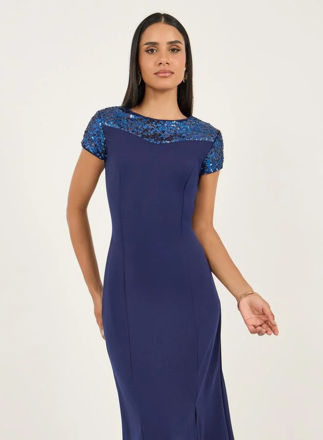 Styli Sequin Trimmed Sheath Dress