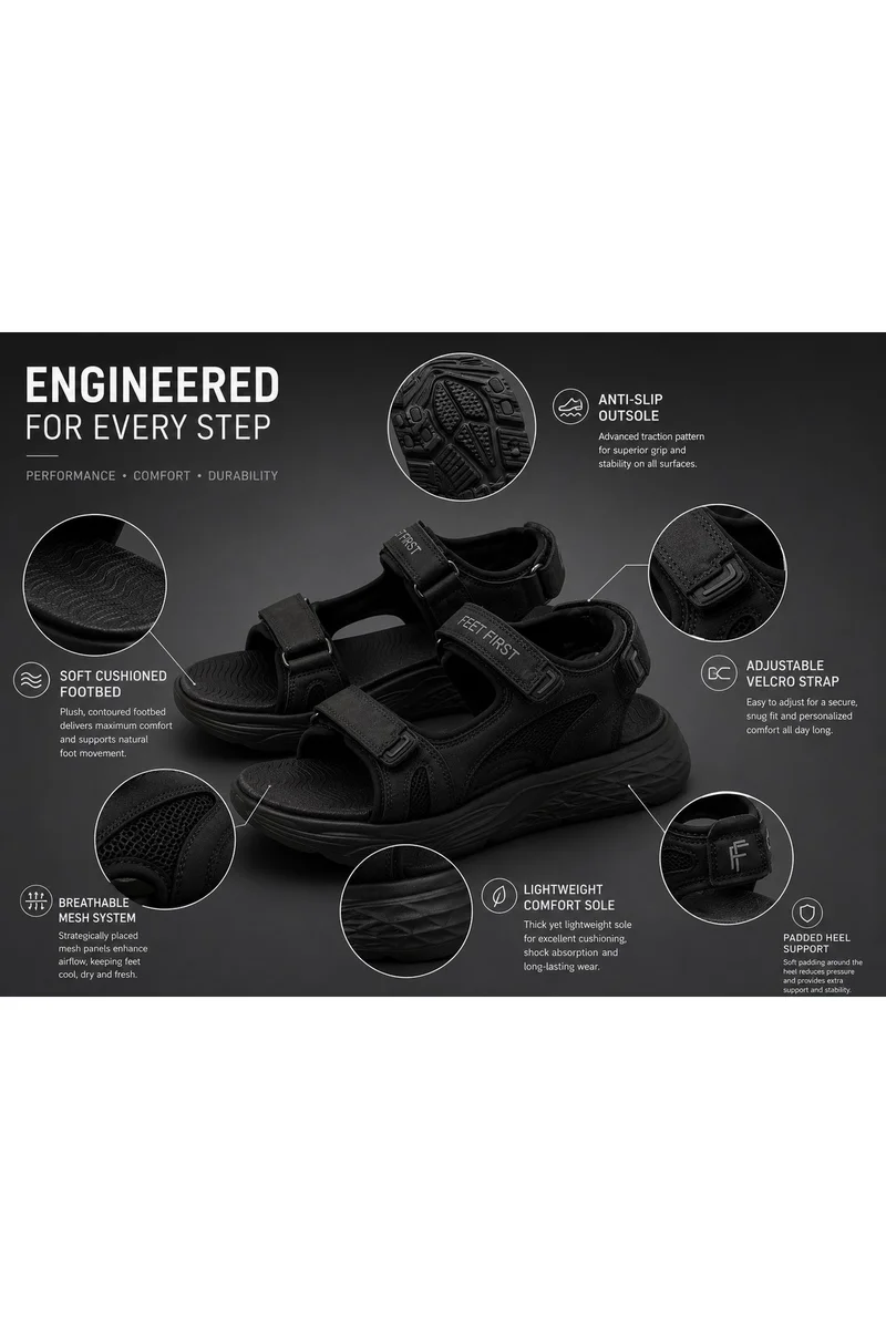 Feet First Men’s Sports Sandals with Adjustable Velcro Straps – Lightweight Comfort Outdoor Walking Sandals