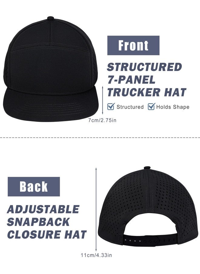 ZTL M/L/XL/XXL Flat Brim Hat for Men, Structured 7 Panel Snapback Performance Trucker Hats Quick-Dry Adjustable Flat Bill Cap Black - Image 3