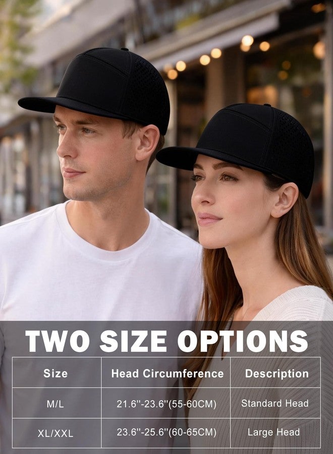 ZTL M/L/XL/XXL Flat Brim Hat for Men, Structured 7 Panel Snapback Performance Trucker Hats Quick-Dry Adjustable Flat Bill Cap Black - Image 4