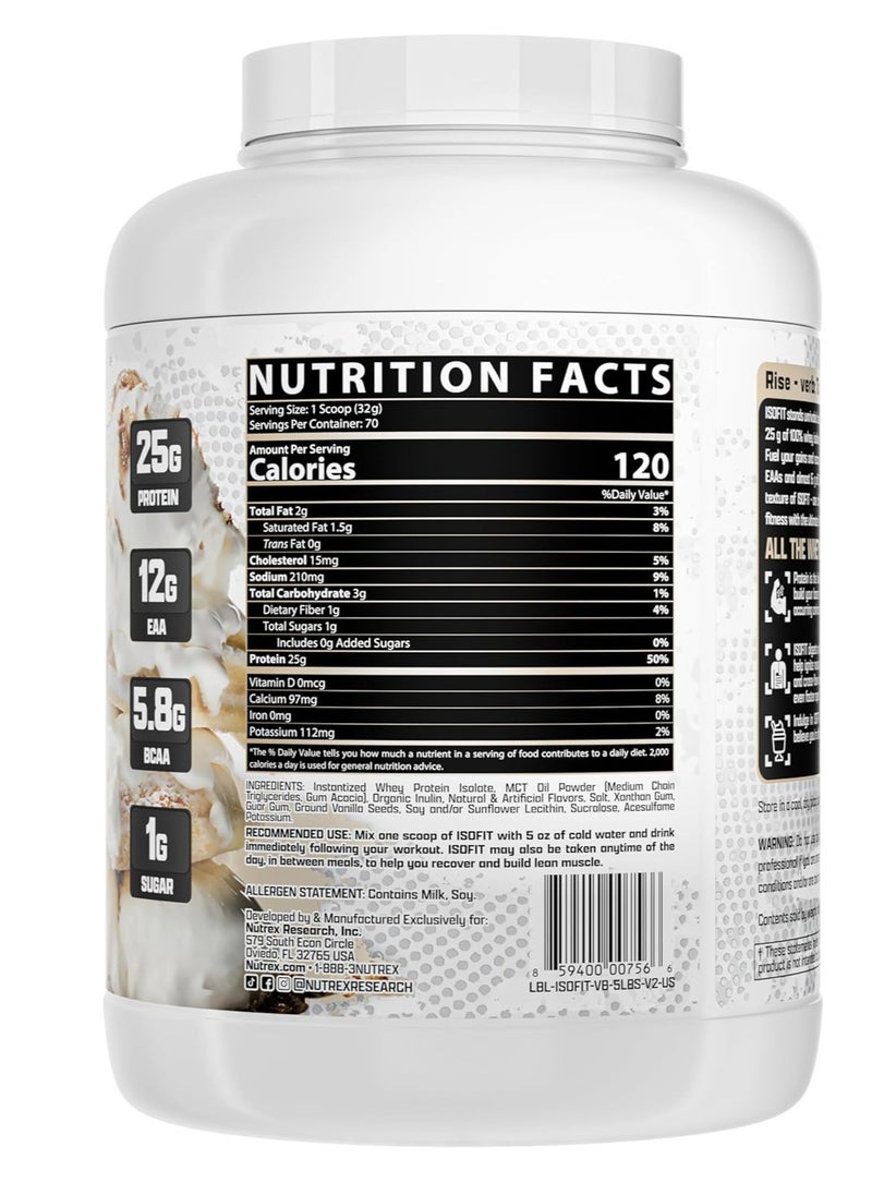Nutrex Research IsoFit  Whey Protein Powder Instantized 100% Whey Protein Isolate Vanilla Bean Ice Cream 70 Servings 5lbs (2261 gm)  - Image 5
