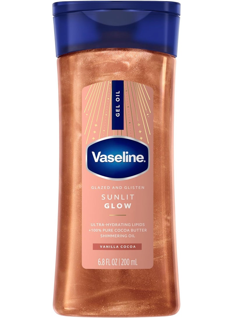Vaseline Glazed & Glisten Sunlit Glow Body Gel Oil 200ml – Vanilla Cocoa Shimmering Moisturizing Body Oil - Image 1
