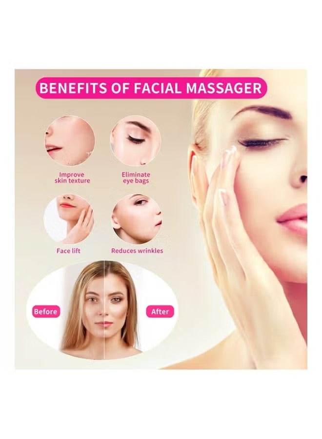 جهاز تدليك اهتزازي صغير للوجه والعين، جهاز تدليك شخصي بحلقة صغيرة لشد عضلات الوجه، ومكافحة الشيخوخة، وتخفيف الهالات السوداء، وانتفاخ العين والتعب، لون أحمر وردي - Image 4