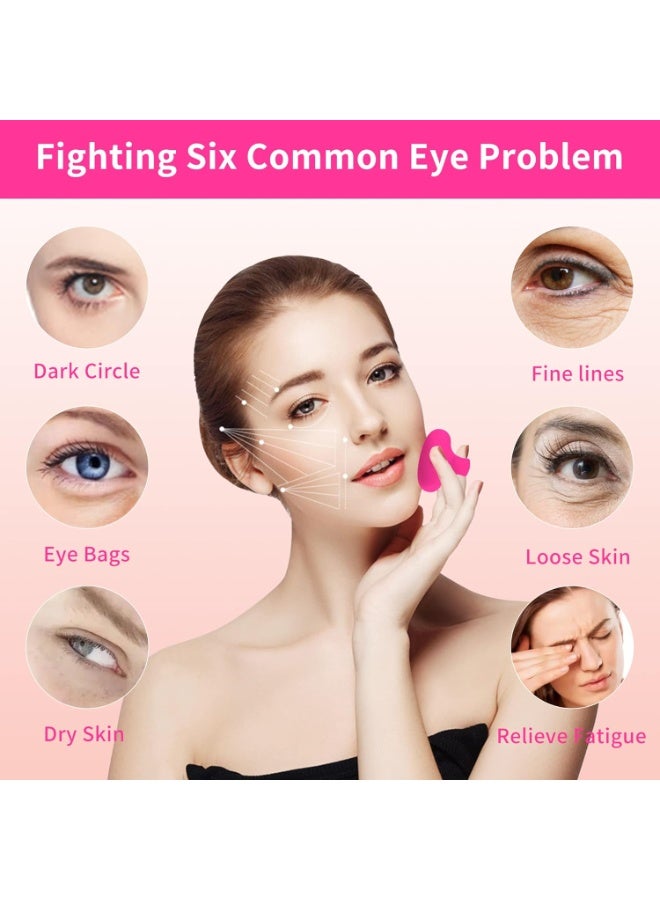 جهاز تدليك اهتزازي صغير للوجه والعين، جهاز تدليك شخصي بحلقة صغيرة لشد عضلات الوجه، ومكافحة الشيخوخة، وتخفيف الهالات السوداء، وانتفاخ العين والتعب، لون أحمر وردي - Image 3