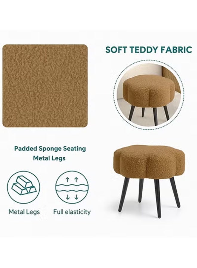 تايمي كرسي قماش بوكلية بتصميم أنيق على شكل سحابة مع ارجل معدنية، كرسي طاولة تزيين، كرسي تسريحة لغرفة النوم، كرسي تغيير الأحذية - بني - Image 4