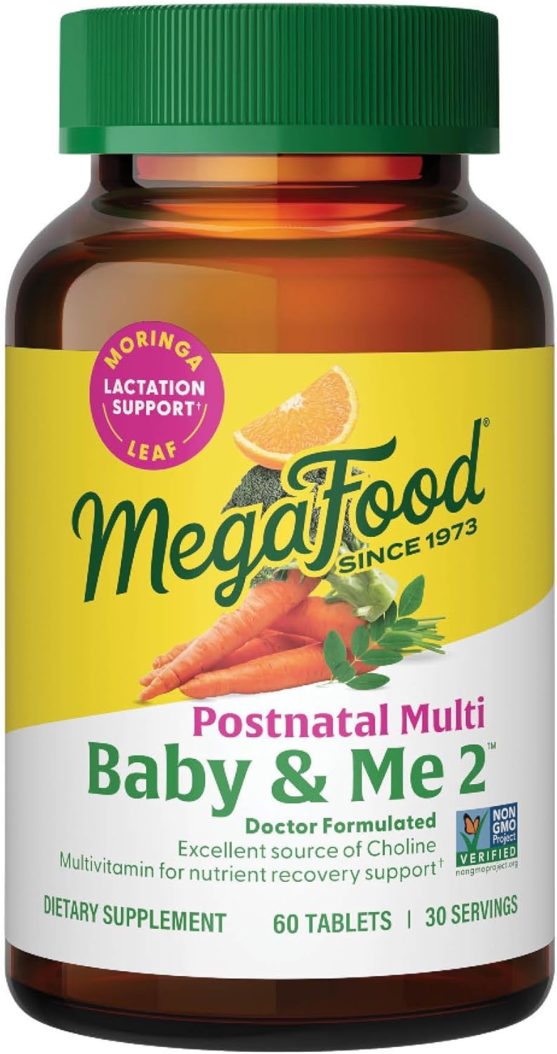 MegaFood Baby  Me 2 Postnatal Vitamins for Women Breastfeeding with Folate Folic Acid Natural Form Choline Iodine Vitamin D Moringa Leaf and More  60 Tabs 30 Servings - Image 1