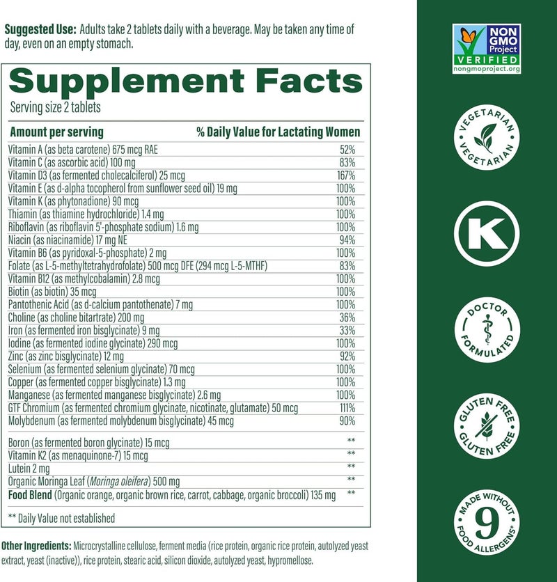 MegaFood Baby  Me 2 Postnatal Vitamins for Women Breastfeeding with Folate Folic Acid Natural Form Choline Iodine Vitamin D Moringa Leaf and More  60 Tabs 30 Servings - Image 2