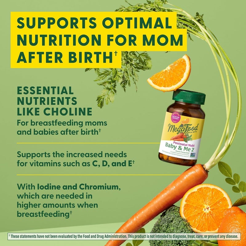 MegaFood Baby  Me 2 Postnatal Vitamins for Women Breastfeeding with Folate Folic Acid Natural Form Choline Iodine Vitamin D Moringa Leaf and More  60 Tabs 30 Servings - Image 3