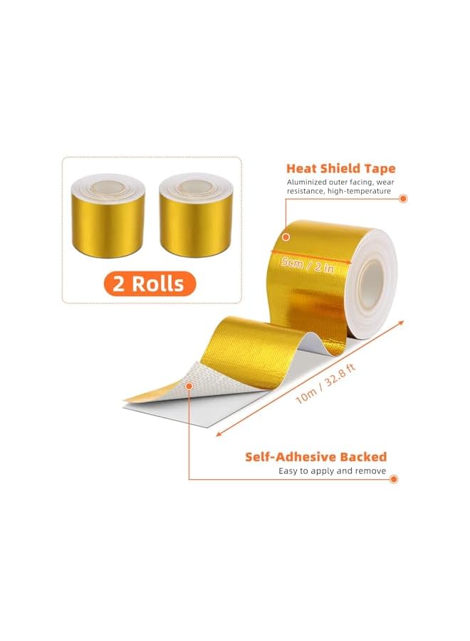 promass 2 Rolls Gold Heat Shield Tape - Aluminum Foil Heat Reflective Adhesive, Thermal Barrier Self-Adhesive Tape for Hose and Auto Use, 2 Inch x 32.8 ft - Image 4