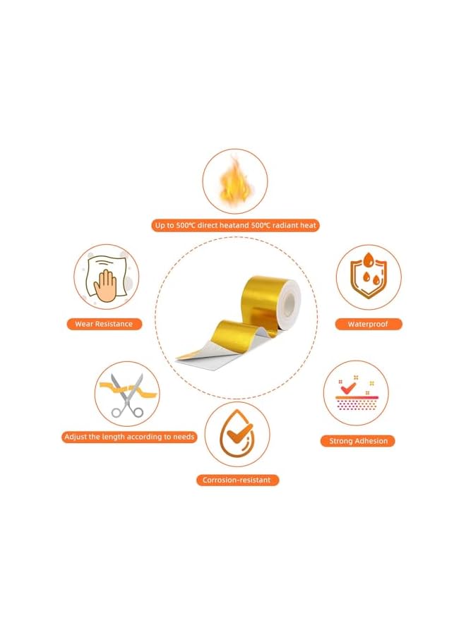 promass 2 Rolls Gold Heat Shield Tape - Aluminum Foil Heat Reflective Adhesive, Thermal Barrier Self-Adhesive Tape for Hose and Auto Use, 2 Inch x 32.8 ft - Image 3