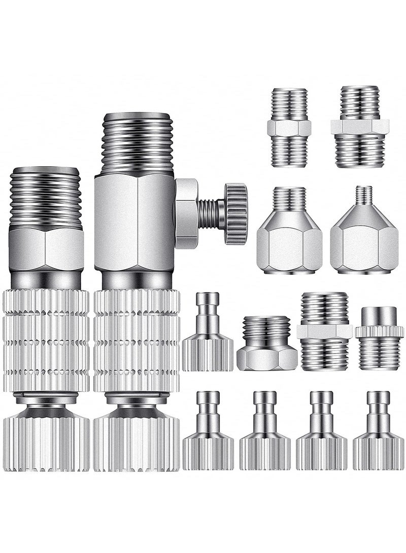 15 Pieces Airbrush Adapter Set Airbrush Quick Release Coupling Disconnect Adapter Kit Airbrush Quick Release Disconnect Fitting Connector Set Female Connectors for Air Compressor and Airbrush Hose