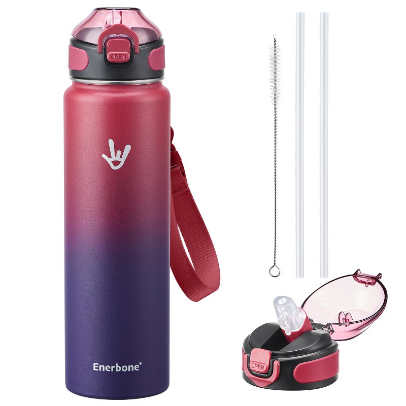 Enerbone 32 oz Insulated Water Bottle, Stainless Steel Bottle with Carrying Strap, Double-Wall Vacuum Insulation Design, Leakproof Sports Bottle with Straw, Keep Drinks Cold or Hot for Hours - Image 1