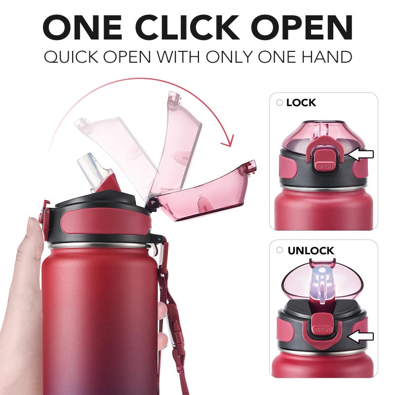 Enerbone 32 oz Insulated Water Bottle, Stainless Steel Bottle with Carrying Strap, Double-Wall Vacuum Insulation Design, Leakproof Sports Bottle with Straw, Keep Drinks Cold or Hot for Hours - Image 3