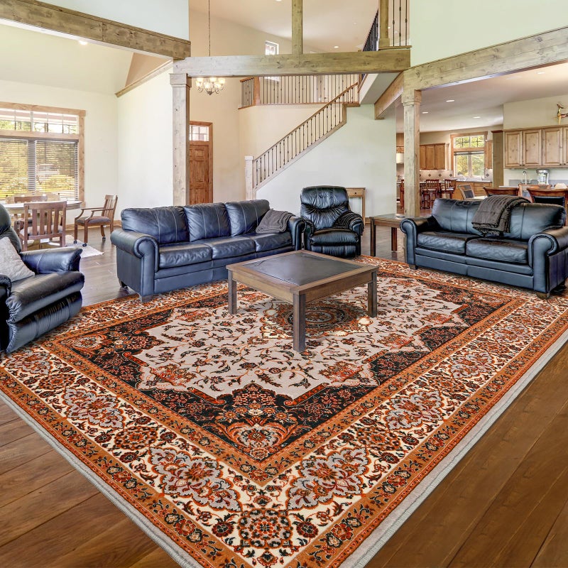 Rtizon Area Rug for Living Room, 5x7Ft Machine Washable Orange Rugs for Bedroom, Non-Slip Vintage Carpet for Office Dining Room Nursery Farmhouse - Image 1