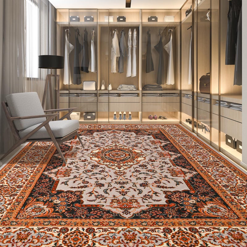 Rtizon Area Rug for Living Room, 5x7Ft Machine Washable Orange Rugs for Bedroom, Non-Slip Vintage Carpet for Office Dining Room Nursery Farmhouse - Image 3