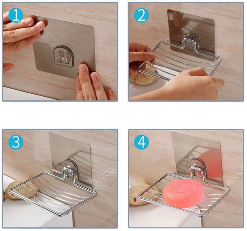 SITOVI Soap Dish Holder Self Adhesive Wall Mounted Soap Sponge Holder Stainless Steel Storage Saver Rack for Home Kitchen Bathroom Shower (1) - Image 5