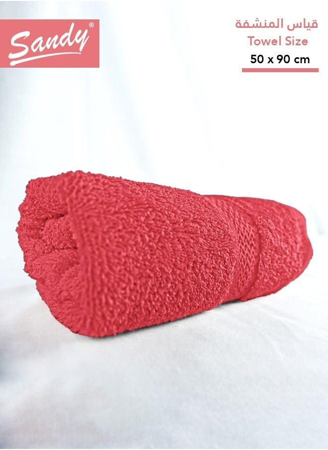 Sandy SANDY 100% Cotton Luxury Bath Towel for Hair, Hand and Face, 600 GSM Made in Egypt, Ideal for Daily Use, High Absorbent and Super Soft 90x50 cm, Red  - Image 1