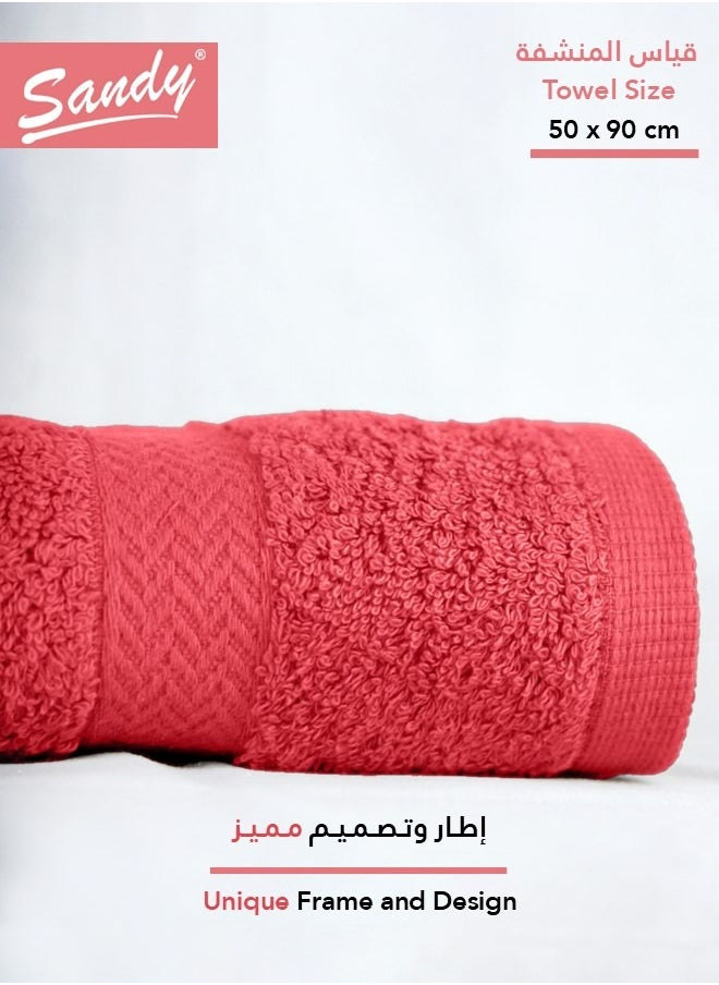Sandy SANDY 100% Cotton Luxury Bath Towel for Hair, Hand and Face, 600 GSM Made in Egypt, Ideal for Daily Use, High Absorbent and Super Soft 90x50 cm, Red  - Image 2