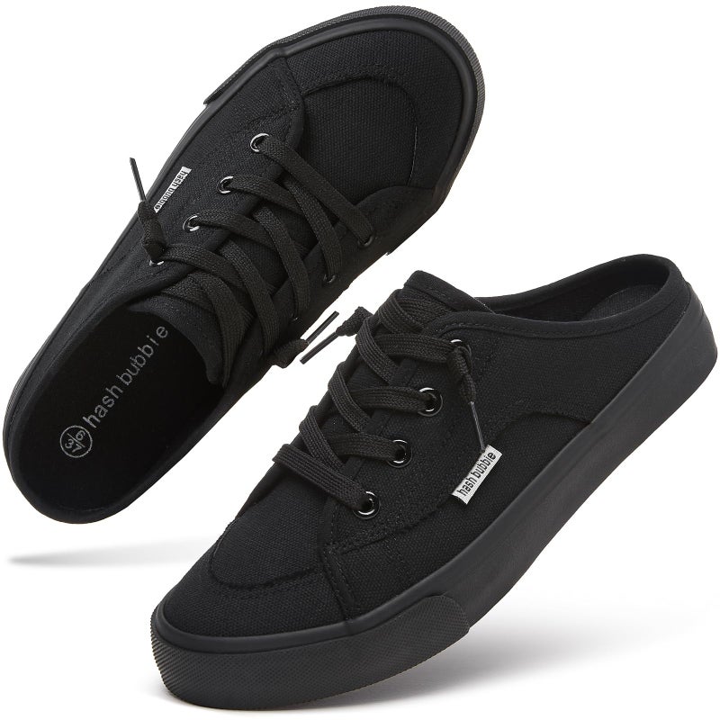 hash bubbie Women's Mules Comfortable Slip on Sneakers Tennis Shoes Summer Backless Canvas Shoes Close Toed Sandalsï¼ˆFull Black,US8ï¼‰ - Image 1