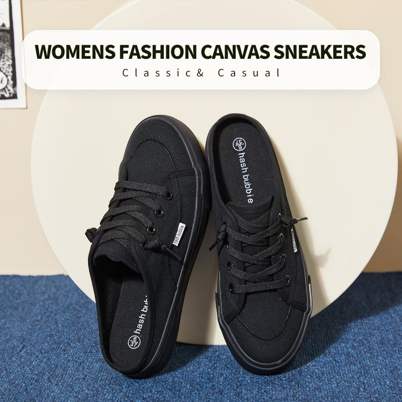 hash bubbie Women's Mules Comfortable Slip on Sneakers Tennis Shoes Summer Backless Canvas Shoes Close Toed Sandalsï¼ˆFull Black,US8ï¼‰ - Image 4