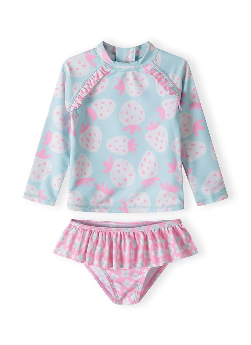 مينوتي طقم سباحة من قطعتين للبنات: بلوزة بأكمام طويلة مع سروال بكشكش - Image 1