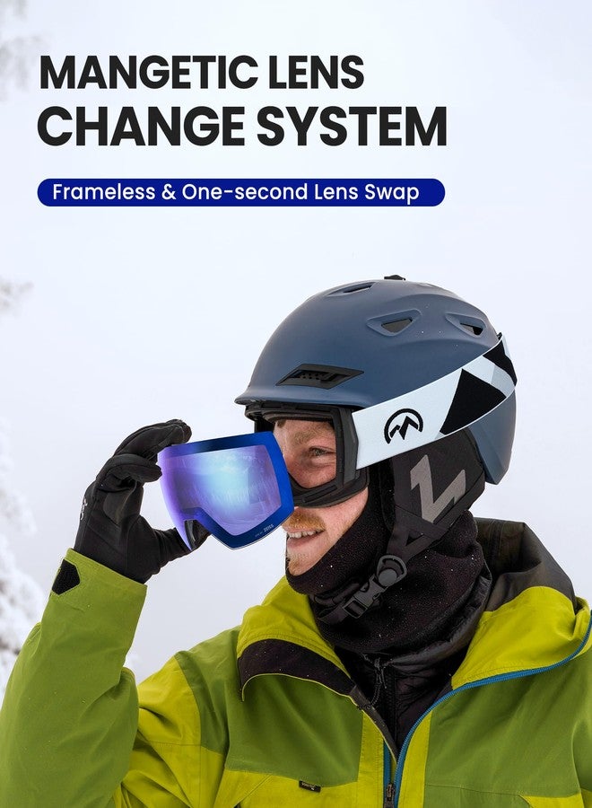 OutdoorMaster Ultra Ski Goggles Lens by ZEISS, OTG Snowboard Goggles Anti-fog Wide View, Magnetic Interchangeable Lens, Snow Goggles for Men & Women(NavyBlue Vlt 11% + ClearLens) - Image 3