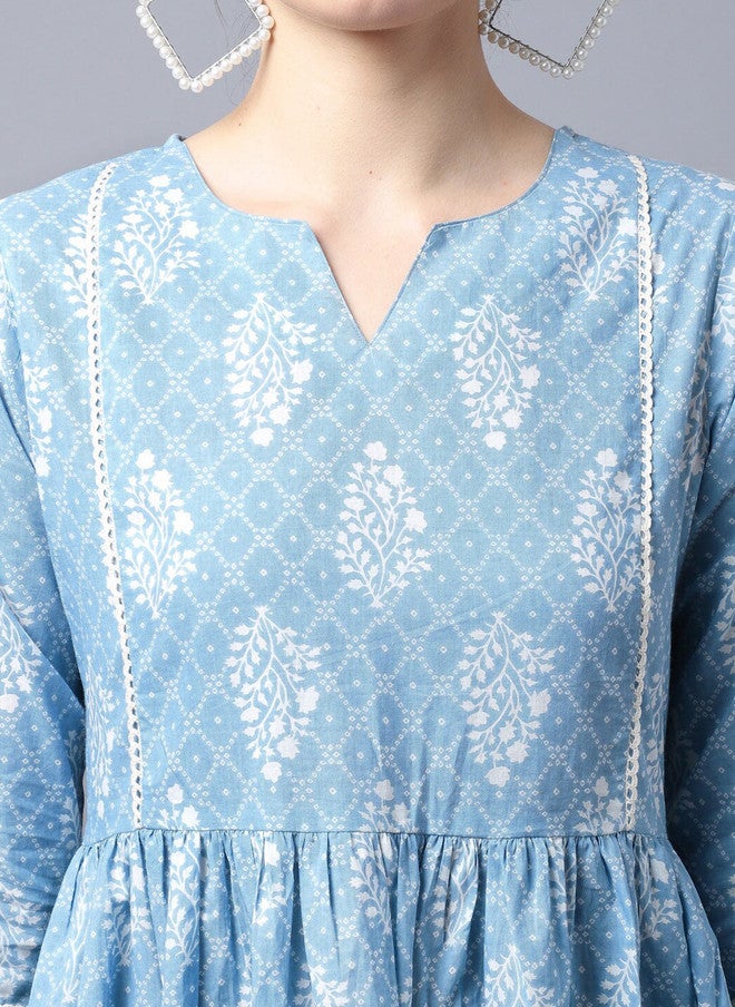LARGISH Floral Print Gathered Fit & Flare Pure Cotton Dress - Image 2