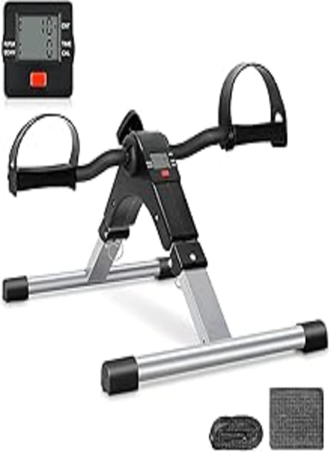 Generic Uten Folding Pedal Exerciser, Mini Under Desk Exercise Bike Foot Hand Cycle Portable, Arm and Leg Exercise Peddler Machine with LCD Monitor 