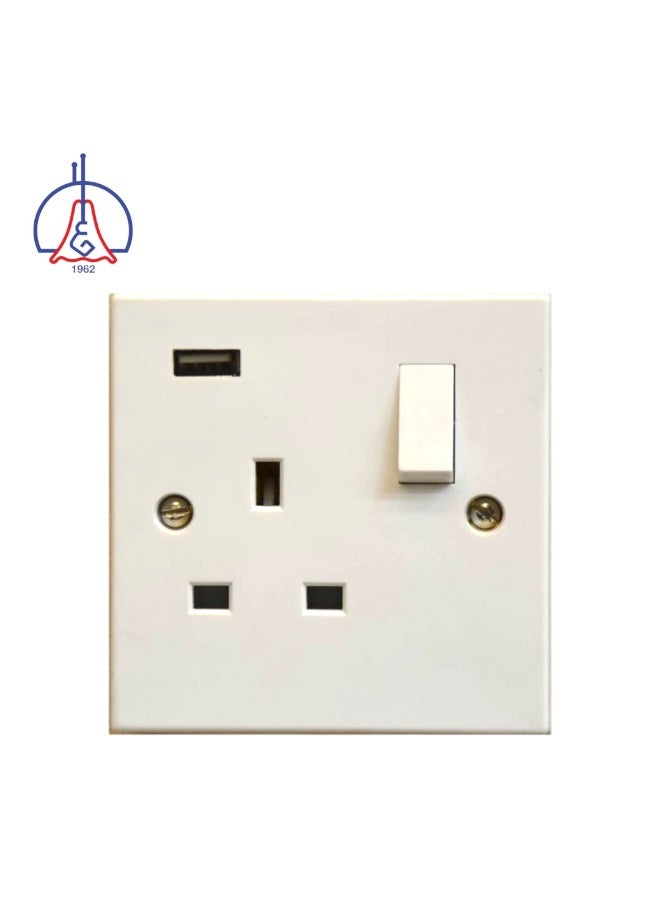 1Gang 13A Switch Socket with USB A350 Bakelite T350 - White