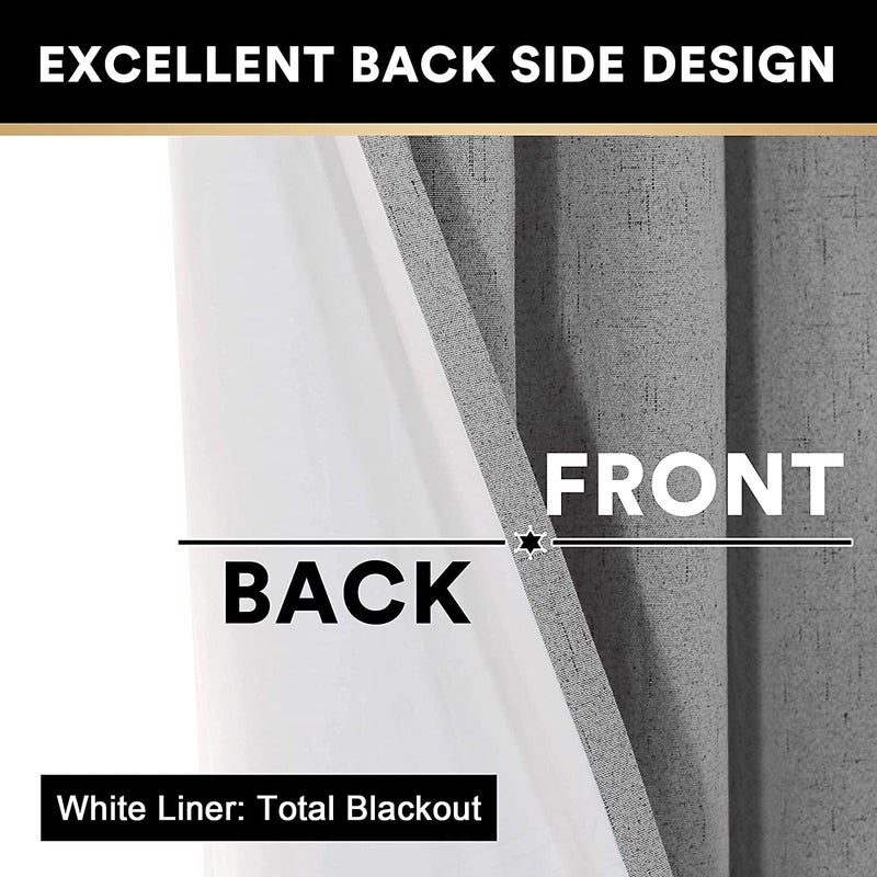 PrinceDeco Primitive Textured Linen 100% Blackout Curtains for Bedroom/Living Room Energy Saving Window Treatment Curtain Drapes  Burlap Fabric with White Liner (42 x 84 inch  Light Grey) - Image 5