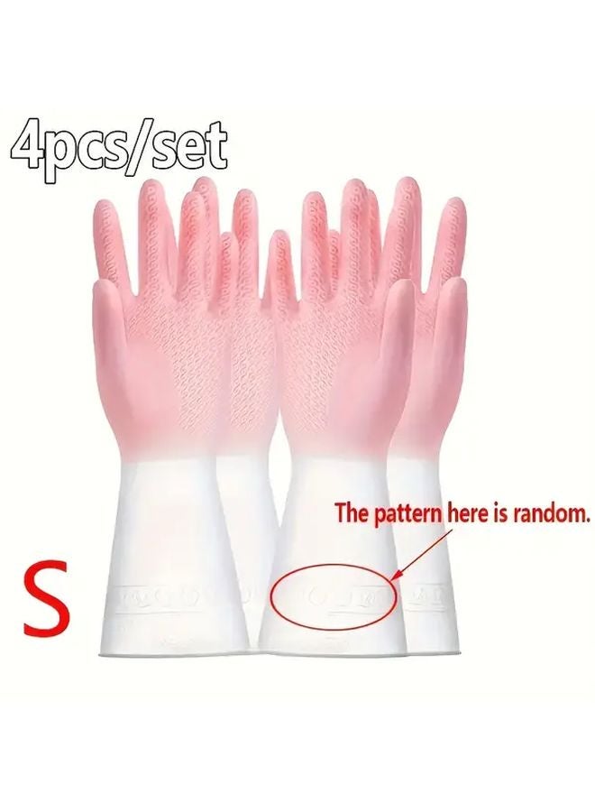 4 Pack Womens Dishwashing Gloves Model S Extra Long Cuff Heavy Duty Rubber Kitchen Mitts - Image 1