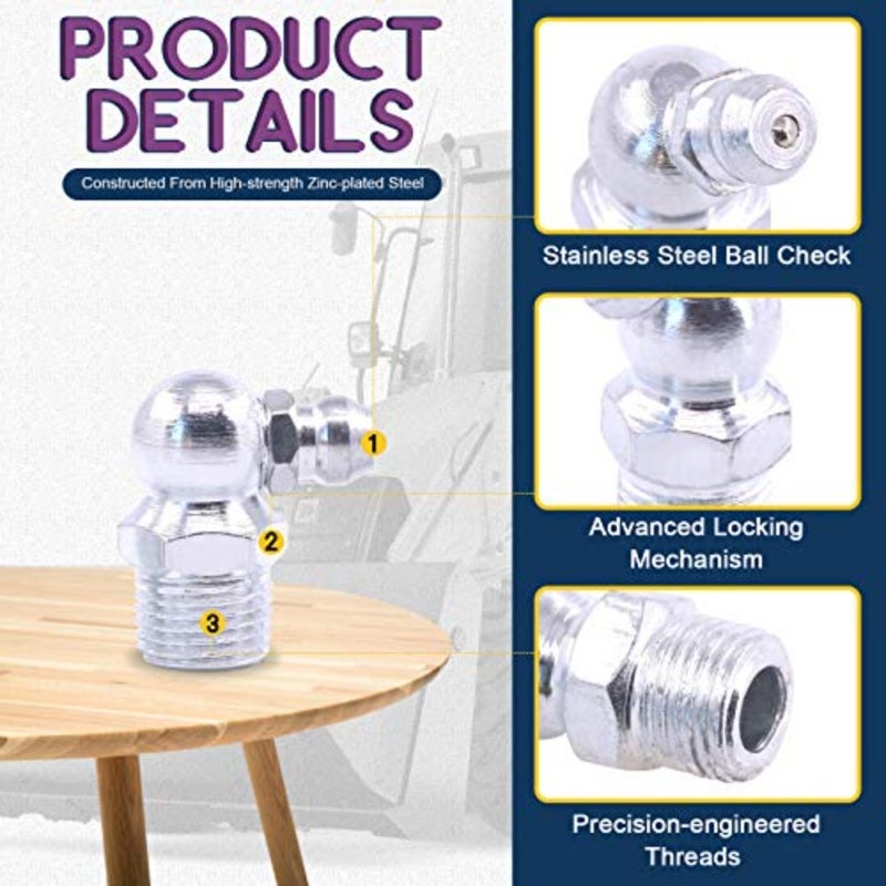 246 Pcs Standard Hydraulic Grease Fittings Kit with Plastic Grease Fitting Cap 1/4" 1/8" M6 M8 M10 Straight 90 Degree 45 Degree Angled - Image 4