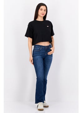 ESPRIT Women Crew Neck Short Sleeves Embroidered Cropped Tops, Black  - Image 2