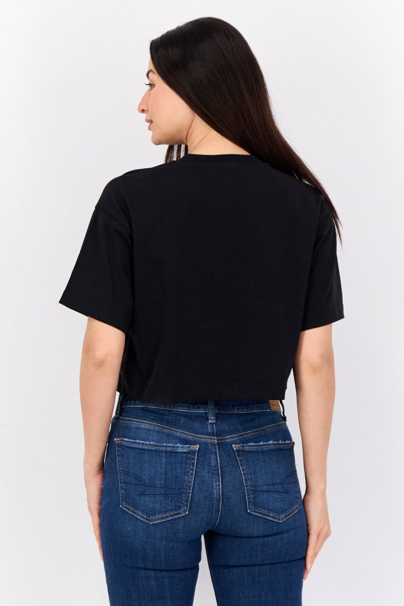 ESPRIT بلوزات قصيرة الأكمام مزينة بتطريز للنساء، سوداء - Image 3