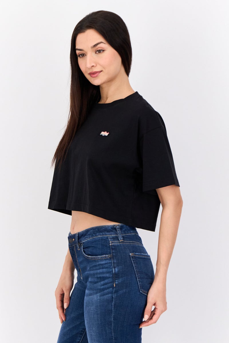 ESPRIT بلوزات قصيرة الأكمام مزينة بتطريز للنساء، سوداء - Image 4