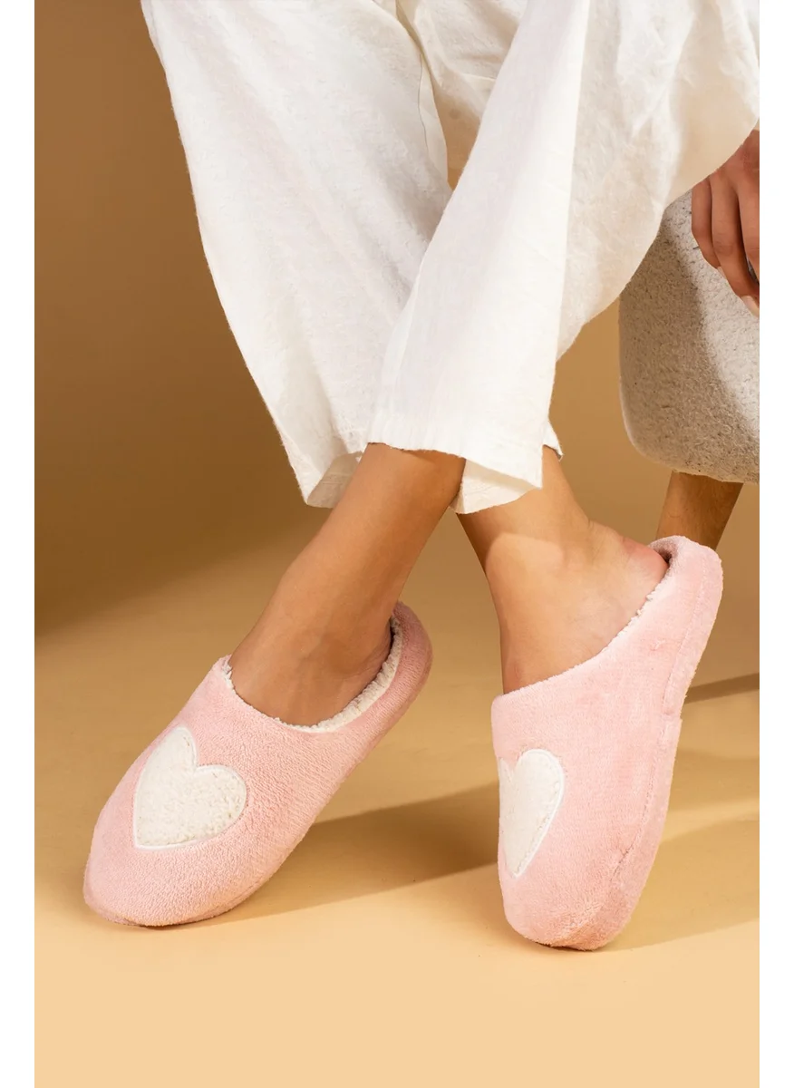 Pembe Potin Pink Potin Heart Patterned Closed Front Polar Comfortable Mould Women's Home Slippers CK-390-23