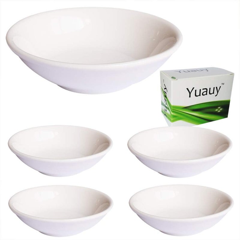 Yuauy 4 pcs Round 7mm Porcelain Soy Sauce Dish Ceramic Dip Dipping Bowls White Palette for Dinner Baking BBQ and Cooking - Image 1