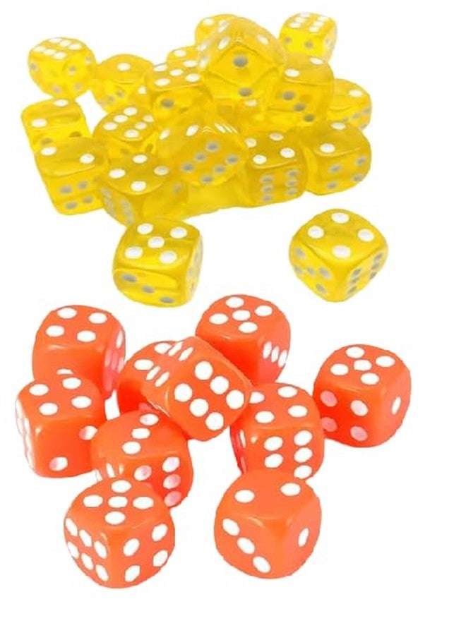 ISHARAA Six Sided 16mm Multicolour Transparent Yellow & Orange Colour Combo Dice for Ludo, Fun, Indoor Games (2 Colour Combo Dice Set) Pack of 100pcs - Image 1