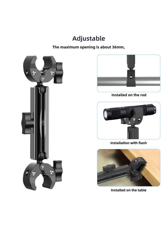 Sports Camera Accessories Motorcycle Riding Selfie Stick Marking Fixing Bracket Aluminum Alloy Double-headed Powerful Clip-Color:Black Double-ended Clip Aluminum Alloy Connecting Rod 9cm - Image 3