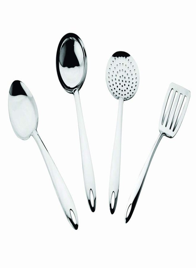 Montavo by FnS Premium Stainless Steel 4 Pcs Kitchen Utensil Tool Set Include Serving Spoon, Gravy Ladle, Skimmer, Slotted Turner (Medium Size) for Dining Table and Kitchen
