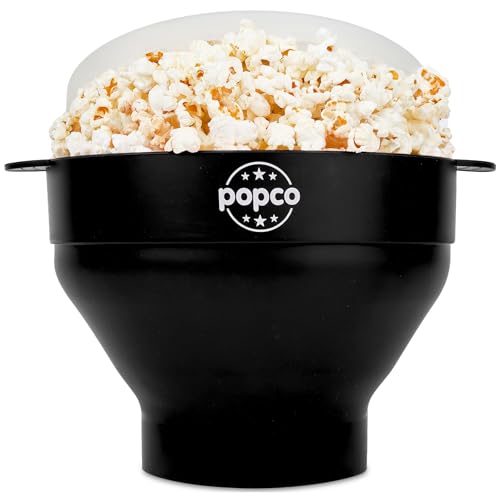 Popco Silicone Popcorn Maker  Microwave Popcorn Popper with Handles  Collapsible Bowl HeatResistant Easy to Clean Ideal for Family Movie Nights 15Cup Capacity  Black