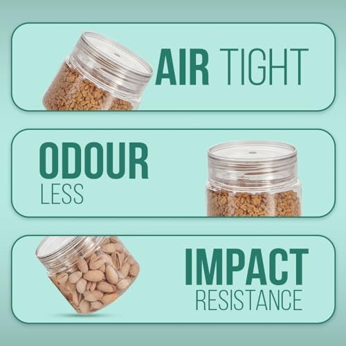 SCL Steelo Steelo Homely Plastic Kitchen Jar Container Set Kitchen Organiser Air Tight Jar Container Set Fridge safe US FDA Approved PET Food Grade Heavy Duty Material, BPA Free (Clear, 350 ml, Pack of 6) - Image 3