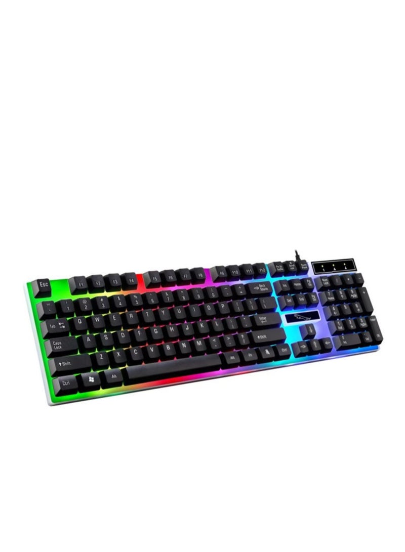 Wired USB keyboard - color backlit, durable material, plug and play, suitable for office and gaming - Image 1