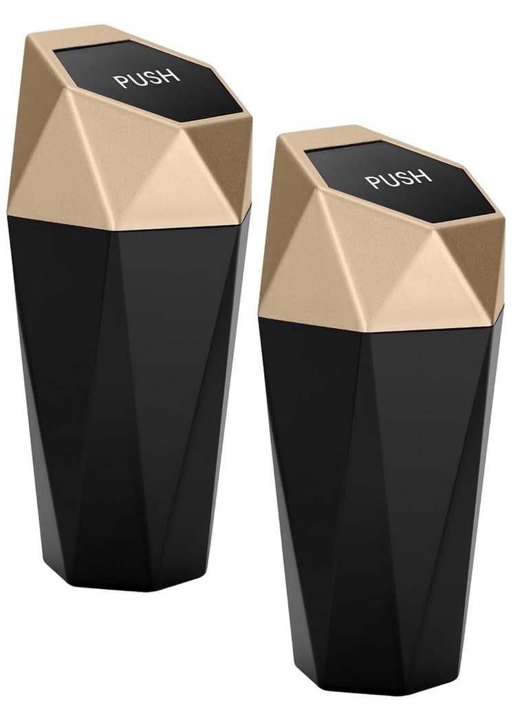 Ginsco 2 Pack Car Trash Can with Lid, Cup Holder Garbage Can for Car, Garbage Bin Cars Accessories for Interior, Leakproof Small Trash Bin, Mini Trash Can for Cars, Home, Bedroom, Office (Golden) - Image 1