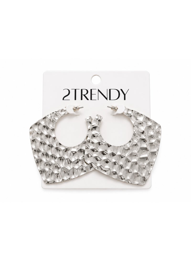 Women's Silver Hammered Geometric Earrings