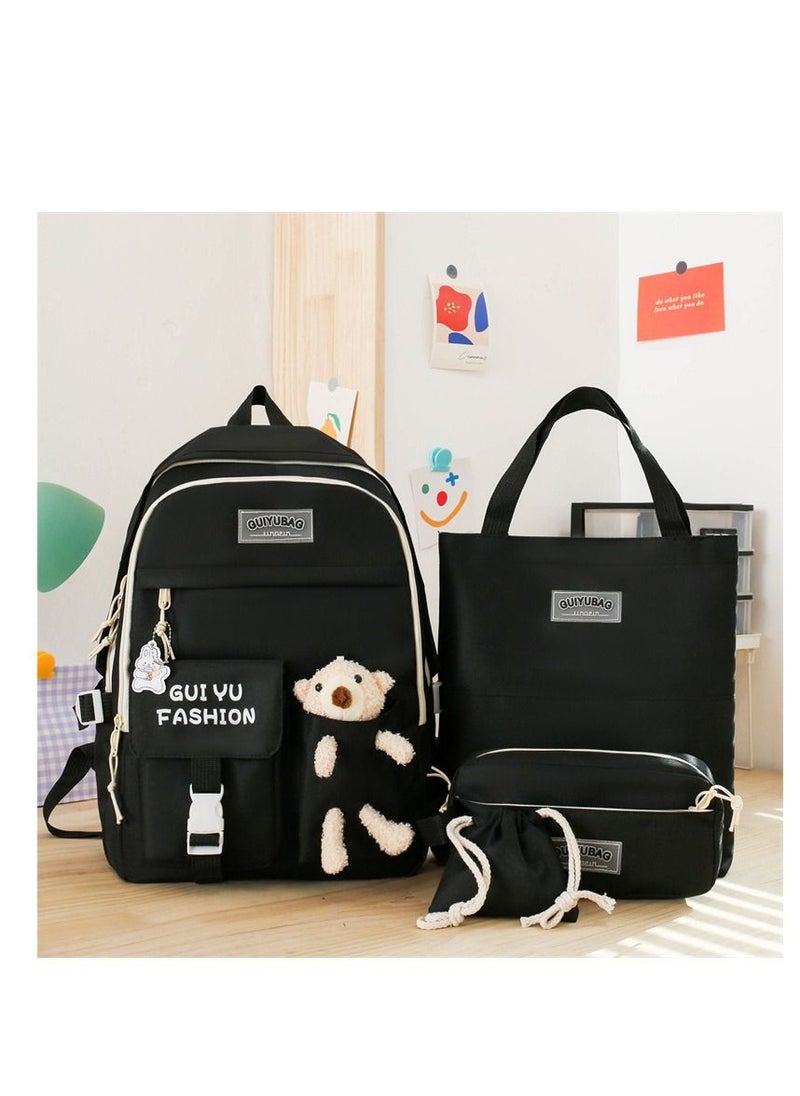 GUIYUBAG - 4-Piece Schoolbag Set Black - Image 1