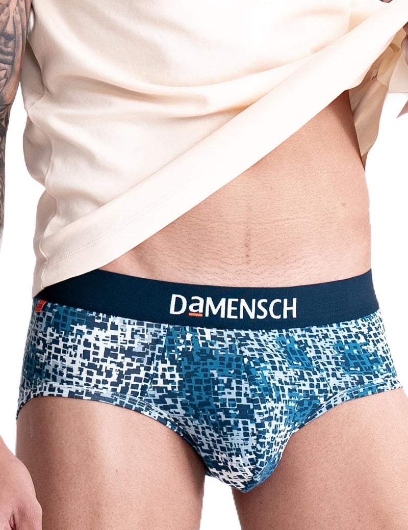 DAMENSCH Men's Deo-Cotton Deodorizing Printed Briefs- Pack of 1- Soft Chambray- Large - Image 1