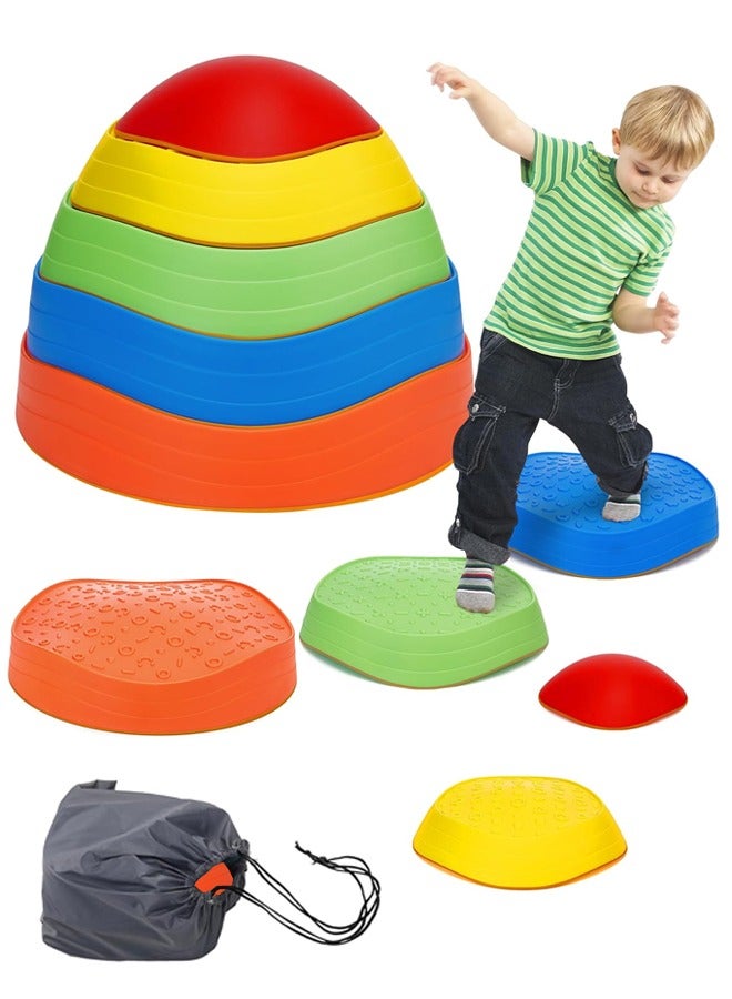 Sunnaltree Non-Slip Stepping Stones for Kids 5PCS Balance Jumping Stones Preschool Obstacle Course Stackable Sensory Toys Indoor Outdoor Gross Motor Skill Development for Toddlers Children - Image 1